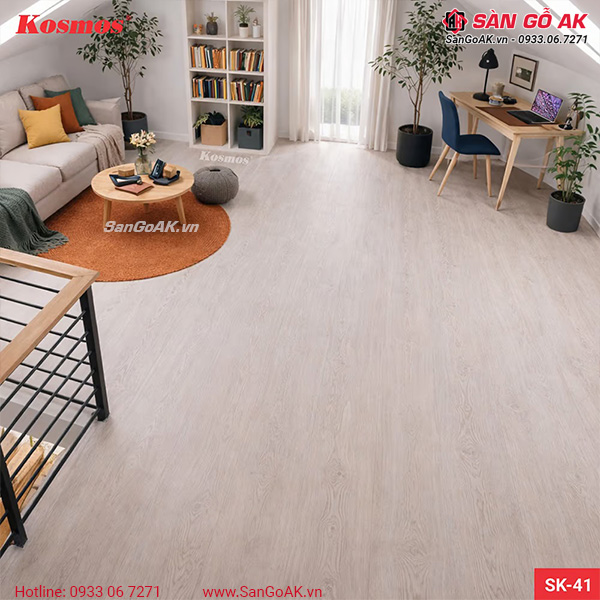 Sàn nhựa chịu lực gác lửng Kosmos SK41 vân gỗ trắng xám